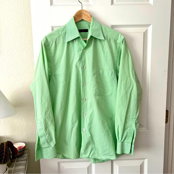 Ermenegildo Zegna Light Green Gingham Button Down Shirt Size Medium - Picture 1 of 11